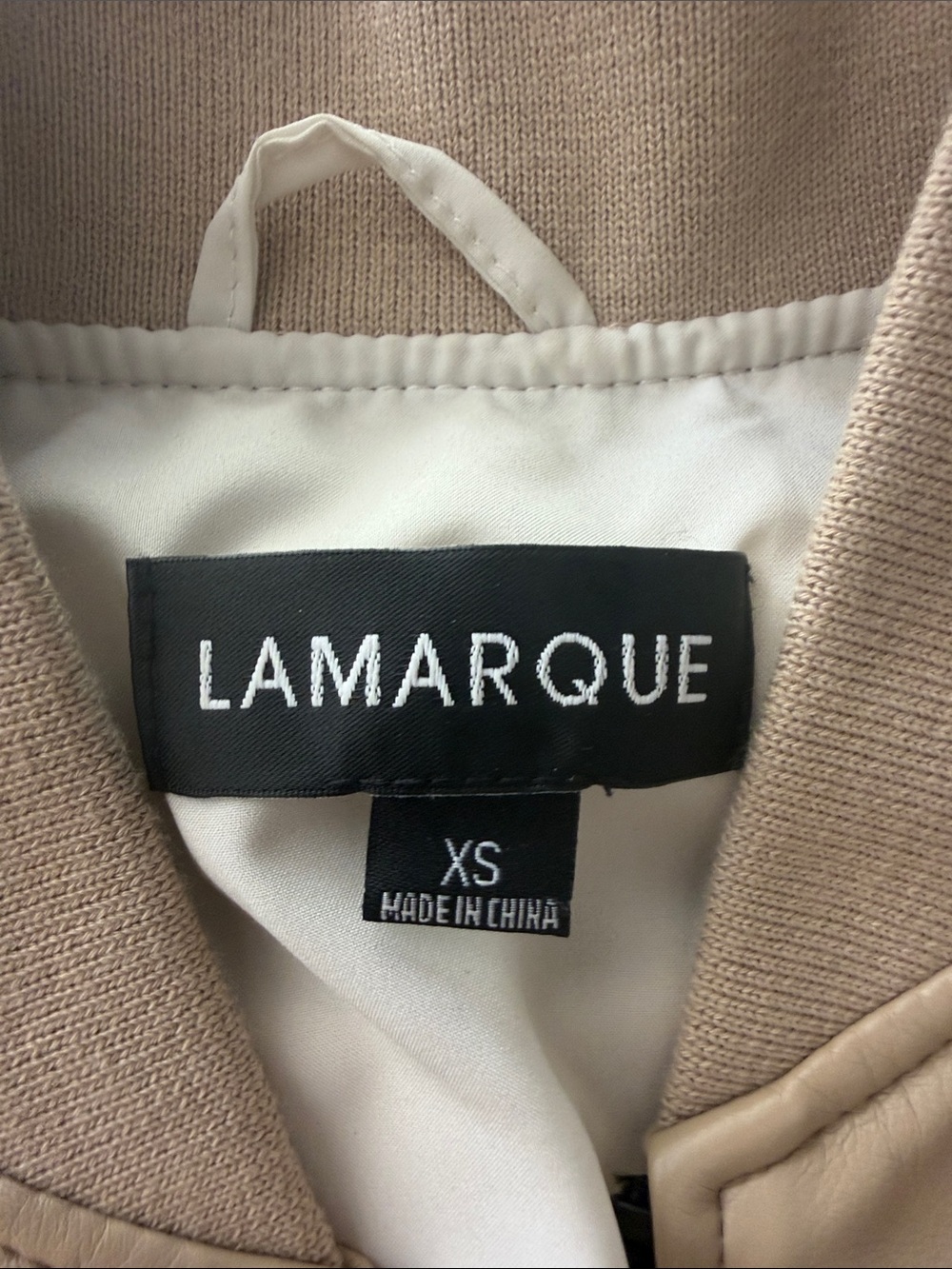Lamarque 100% Polyurethane Beige Cropped Leather Bomber Jacket - Picture 2 of 3